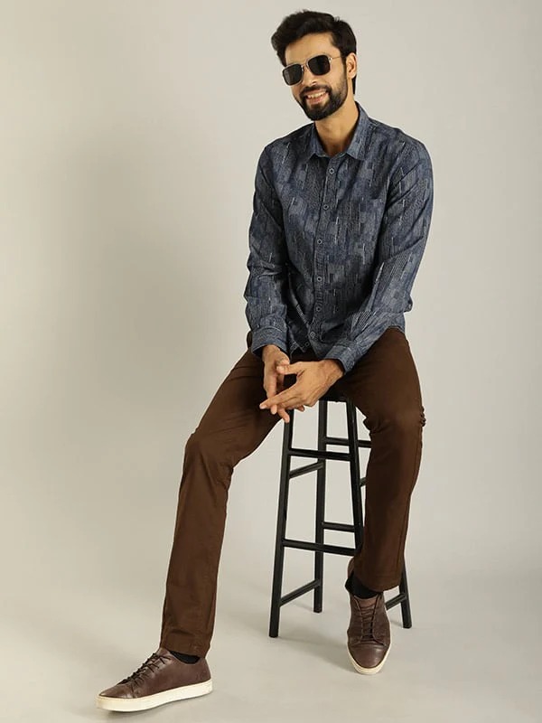 Indian Terrain Men All Over Print Blue Shirt